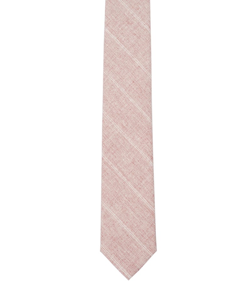 BELLUNO 2.5 inch Skinny Tie for Men, Cotton Linen Slim Neckties Beige Pink Striped - Image 3